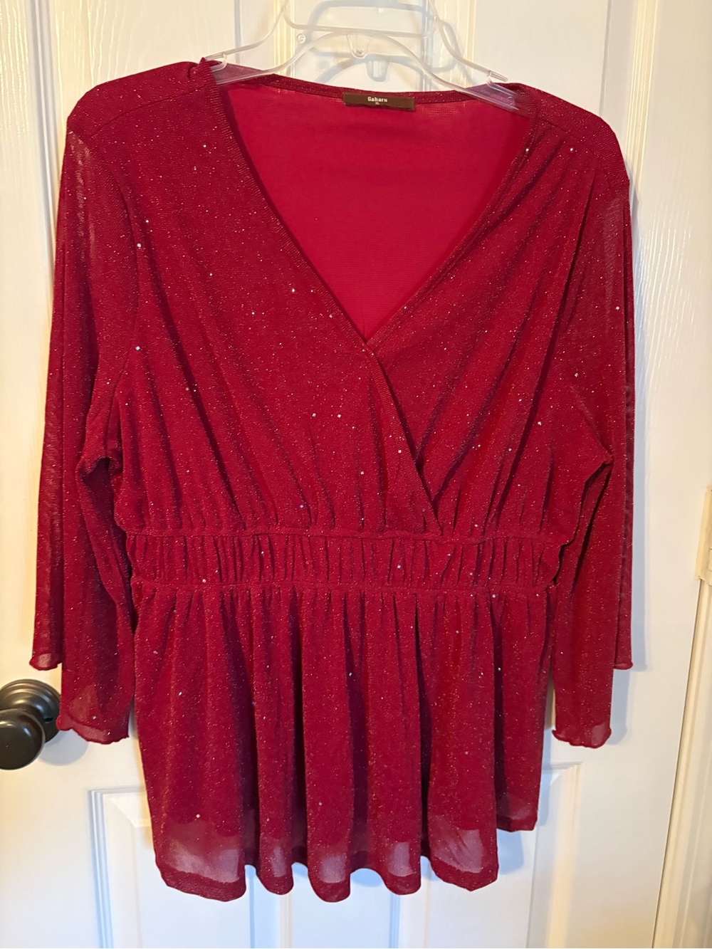 Burgundy V-Neck Peplum Top